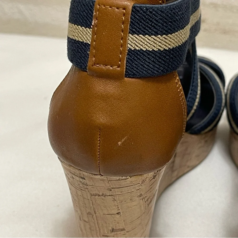 Merona Women's Strappy Blue Fabric Cork Wedge Sandal Open Toe Casual 7.5 - Picture 7 of 13